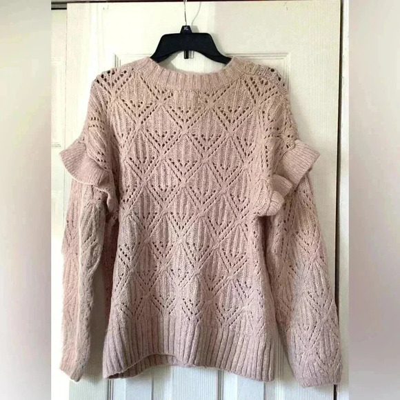 OLD NAVY LIGHT PEACH Ruffle-Trim Metallic Pointelle-Knit Sweater for Women Large - Picture 4 of 7